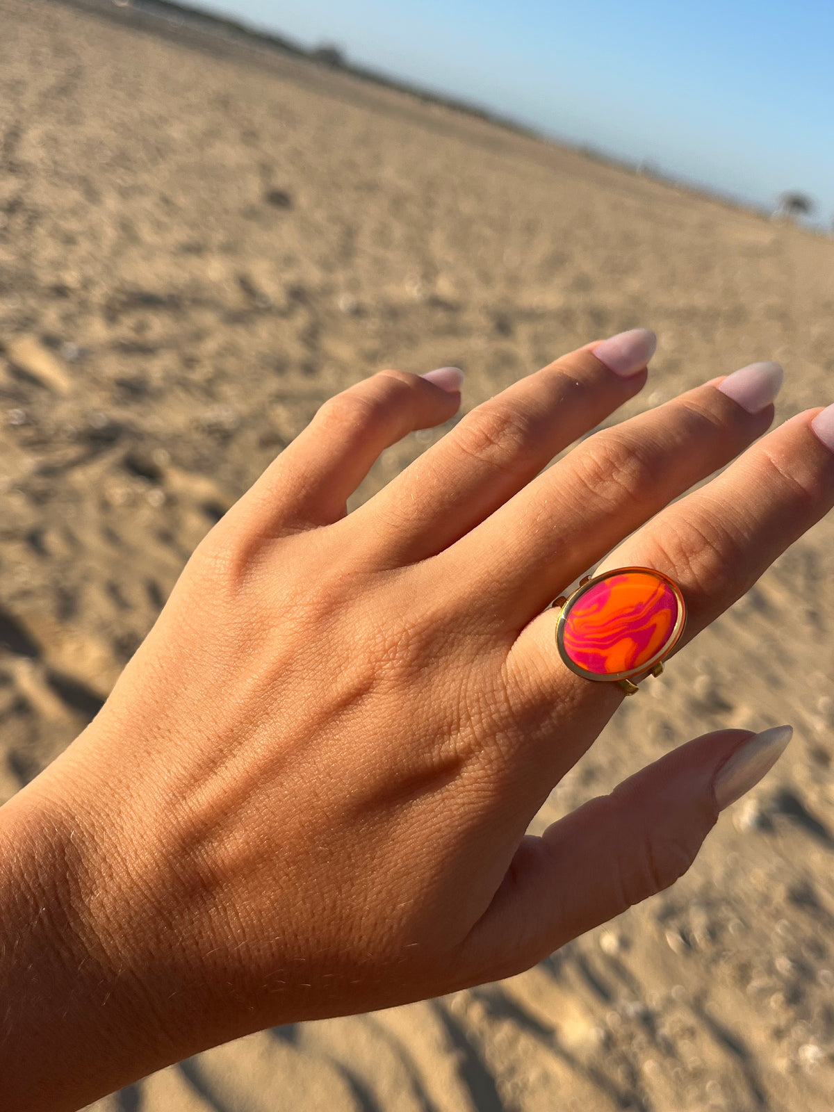 Anillo Syra Dorado Marmolado Rosa y Naranja