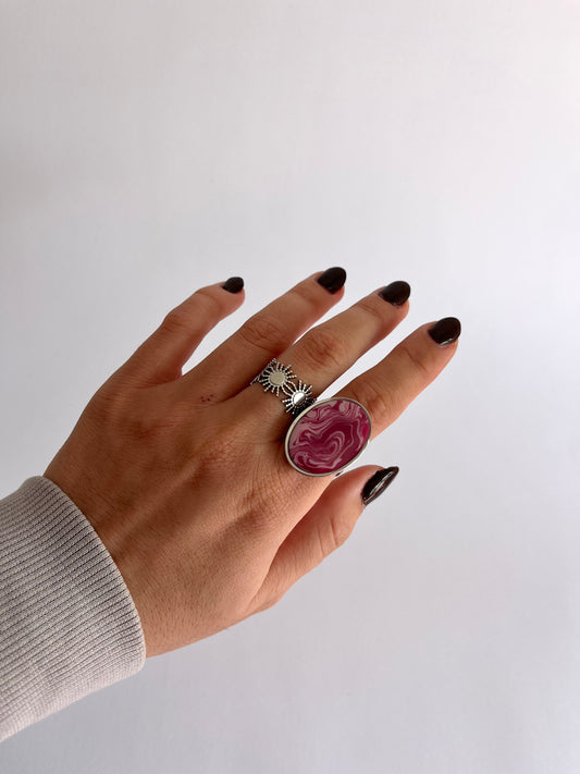 Anillo Maxi Syra Plateado Burdeos