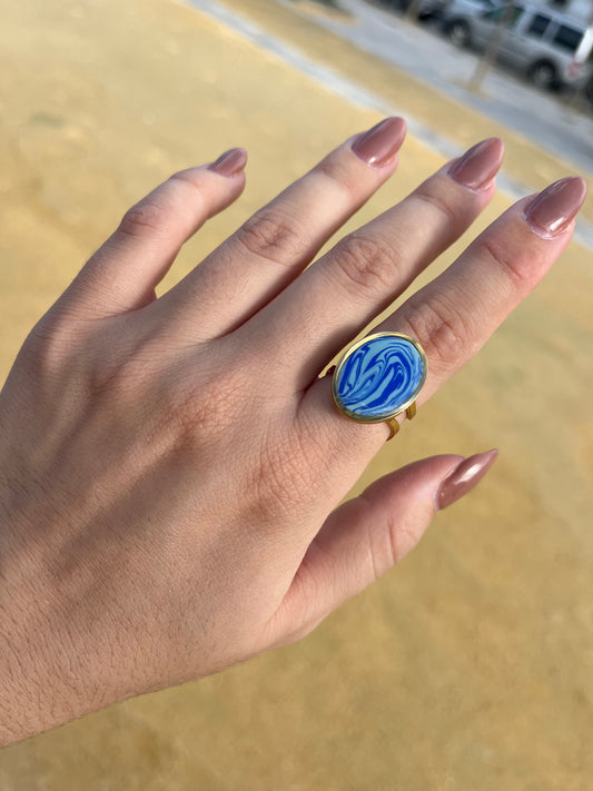 Anillo Syra Dorado Marmolado Azul