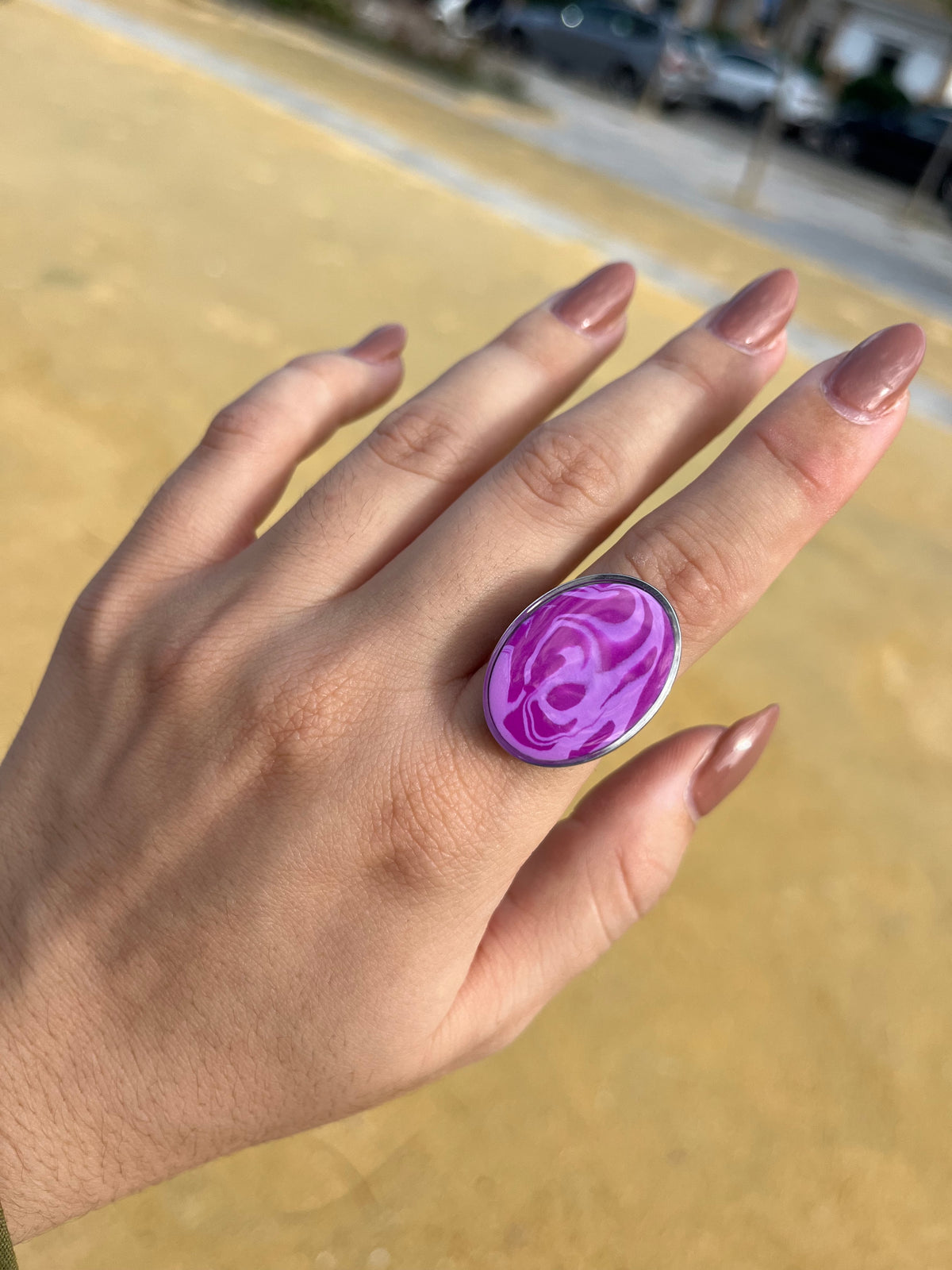 Anillo Maxi Syra Plateado Marmolado Buganvilla