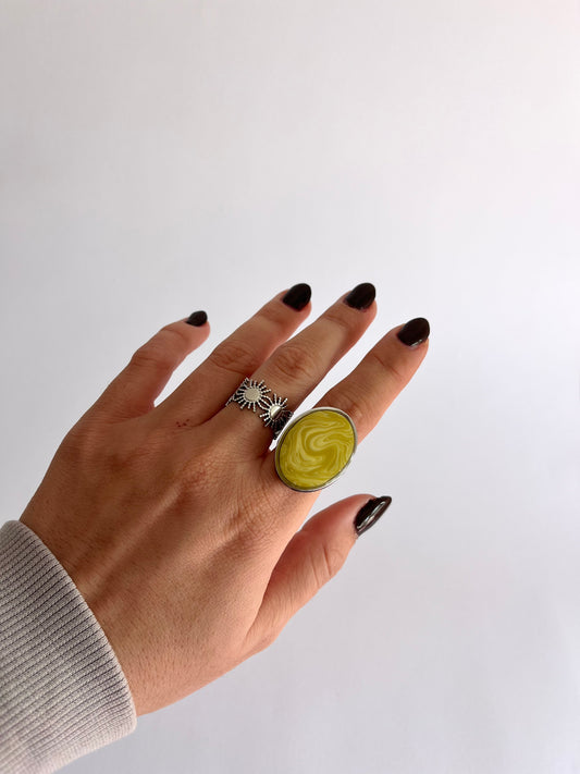 Anillo Maxi Syra Plateado Verde Oliva