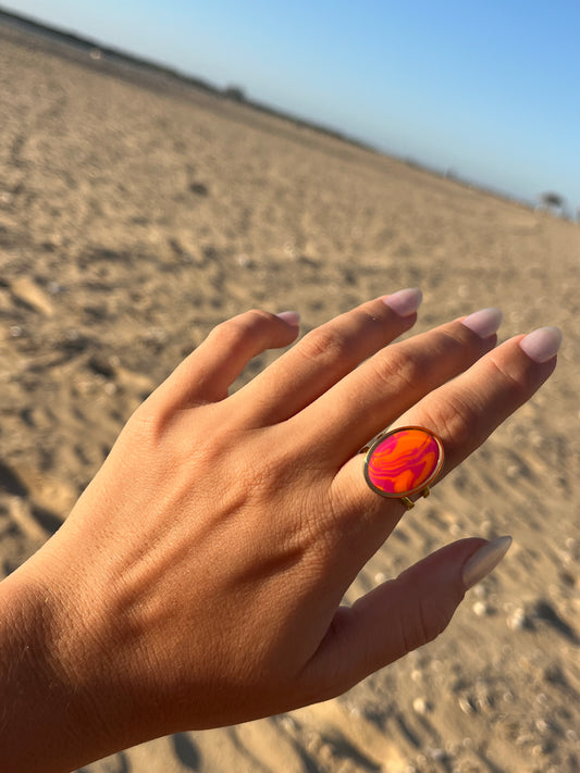 Anillo Syra Dorado Marmolado Rosa y Naranja