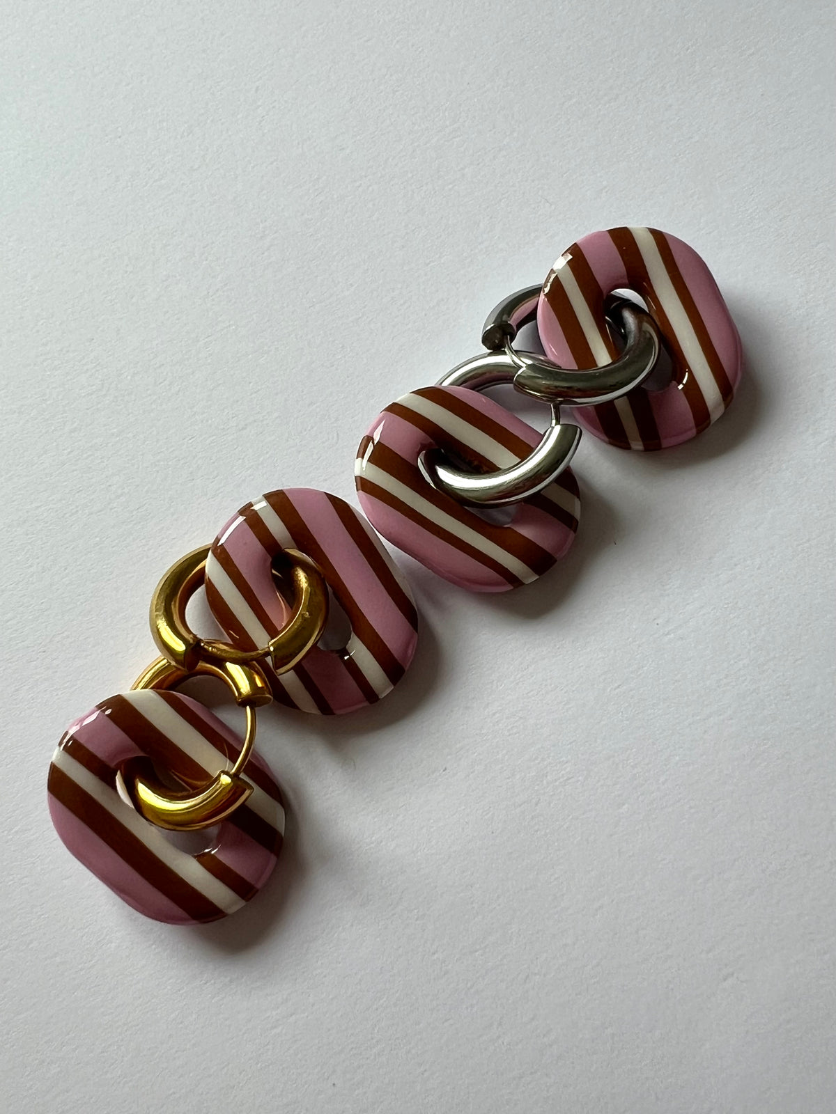 Aritos Stripes Marrón y Rosa