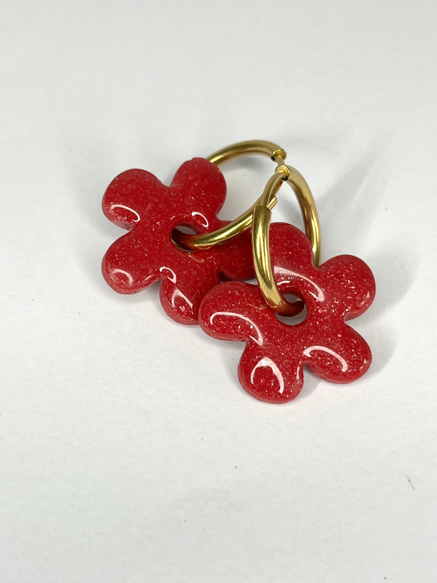 Aritos Flor Rojo Glitter