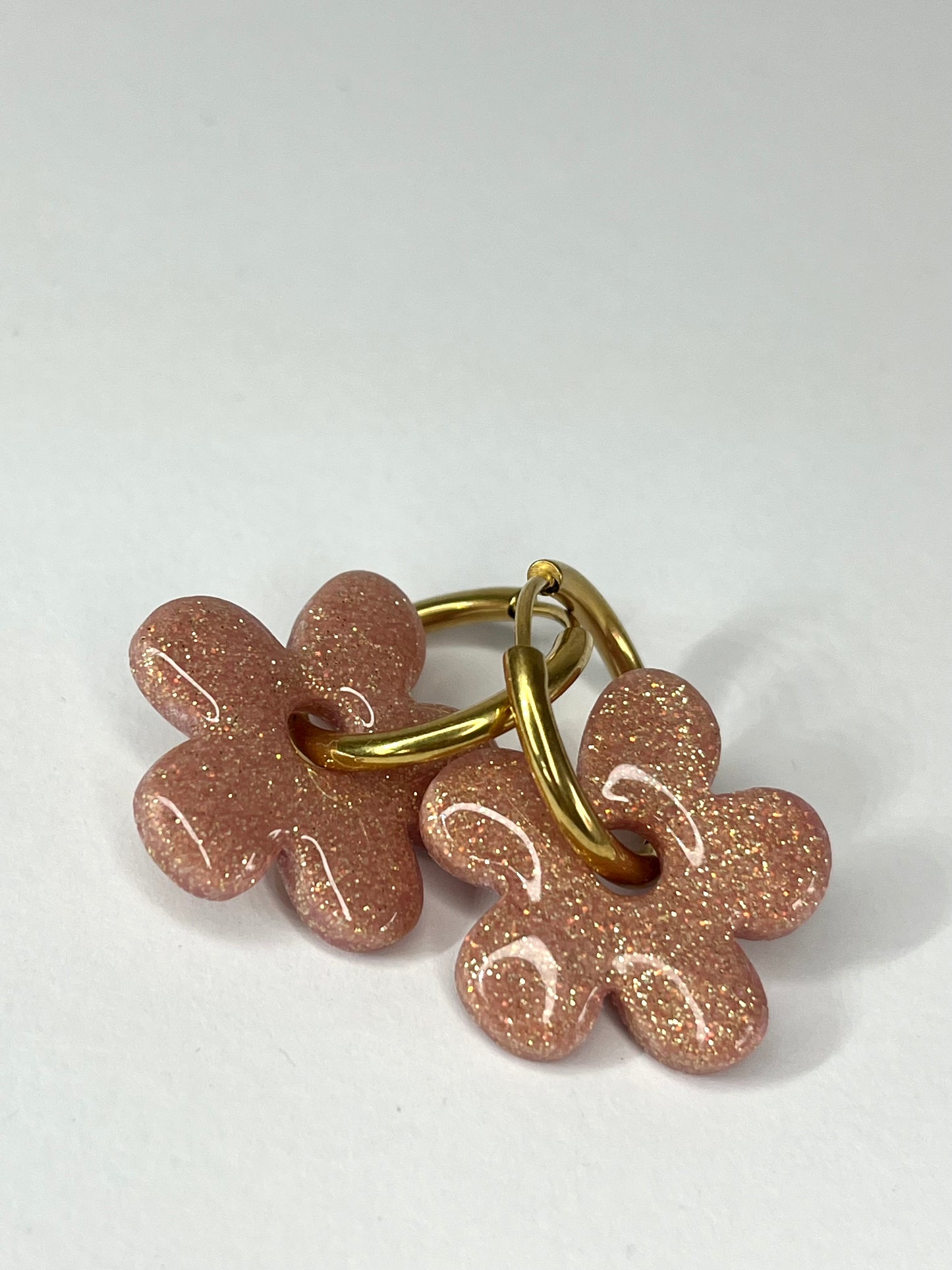 Aritos Flor Rosa Glitter