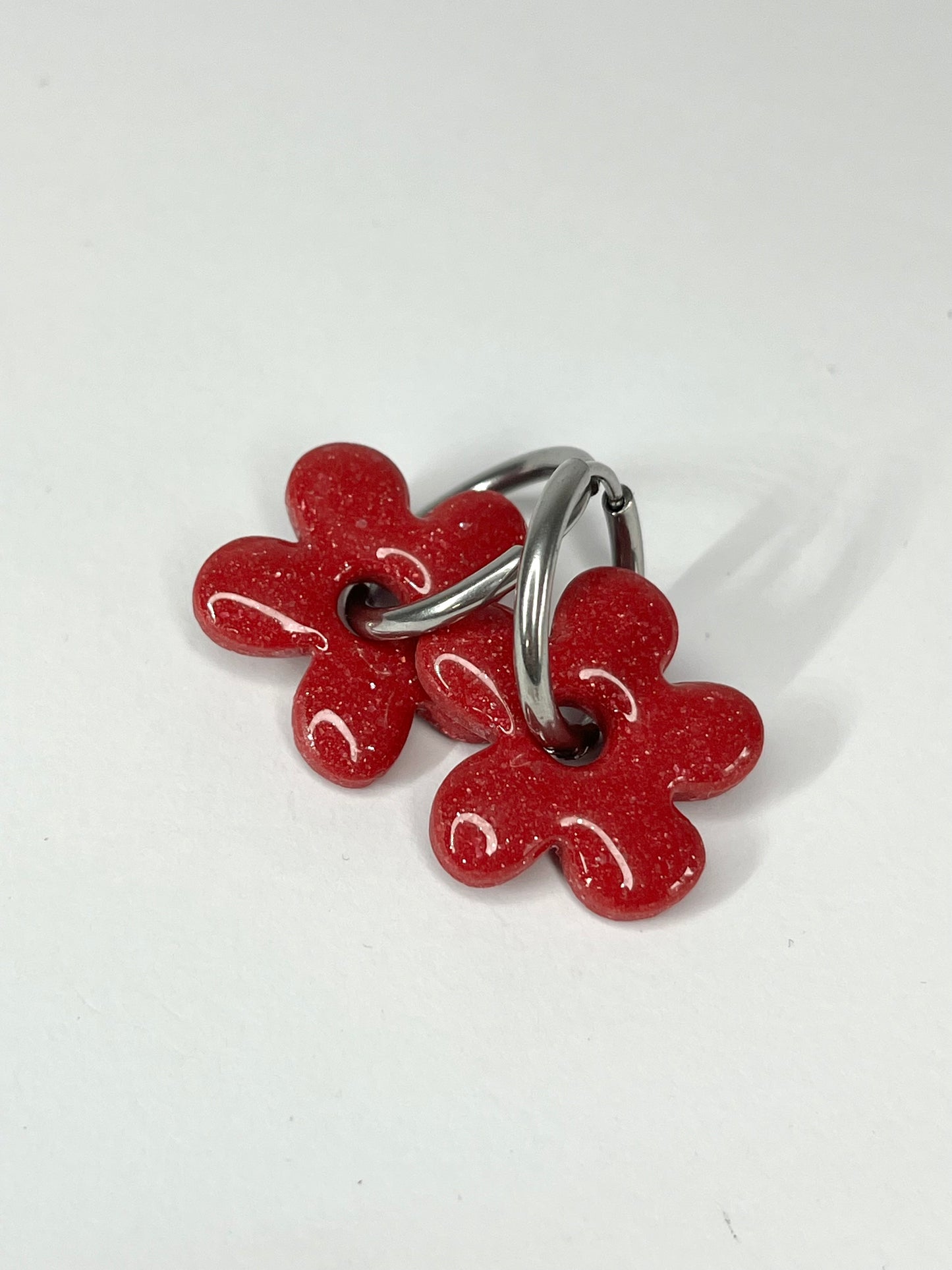 Aritos Flor Rojo Glitter