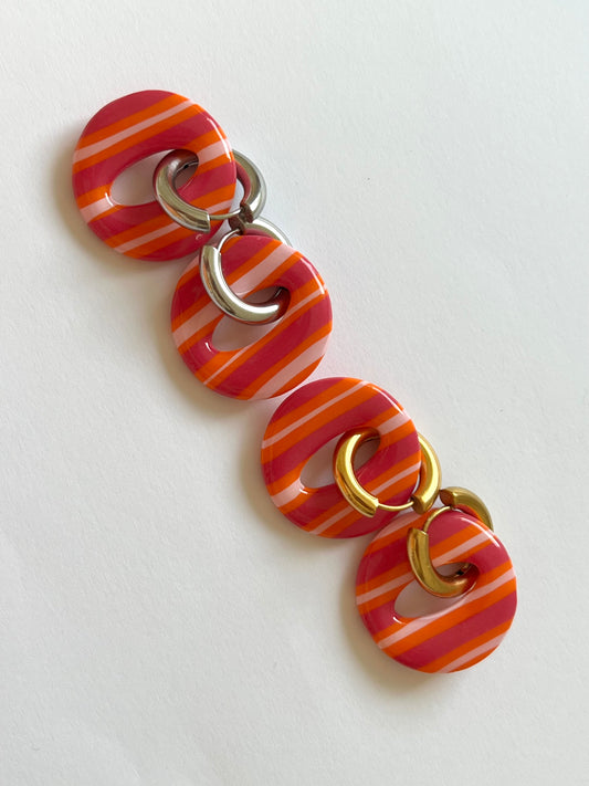 Aritos Stripes Rosa y Naranja