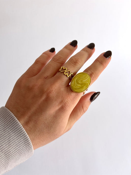 Anillo Maxi Syra Dorado Verde Oliva