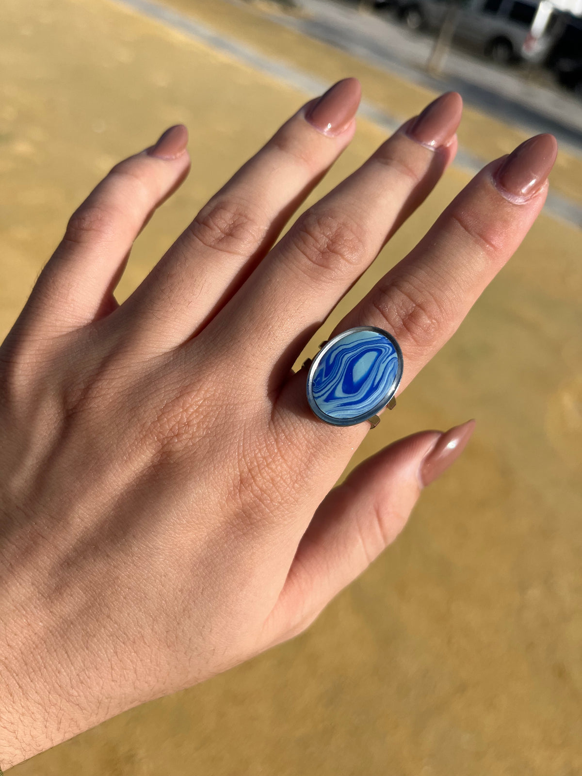 Anillo Syra Plateado Marmolado Azul