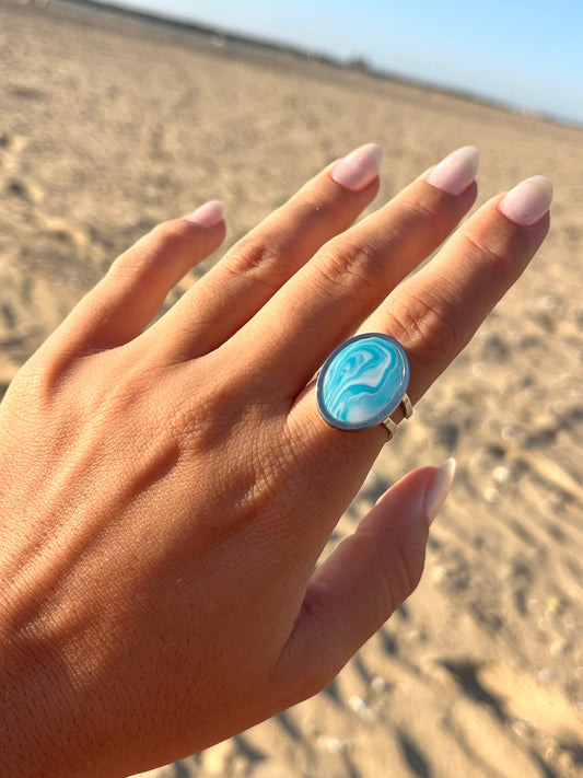 Anillo Syra Plateado Marmolado Turquesa