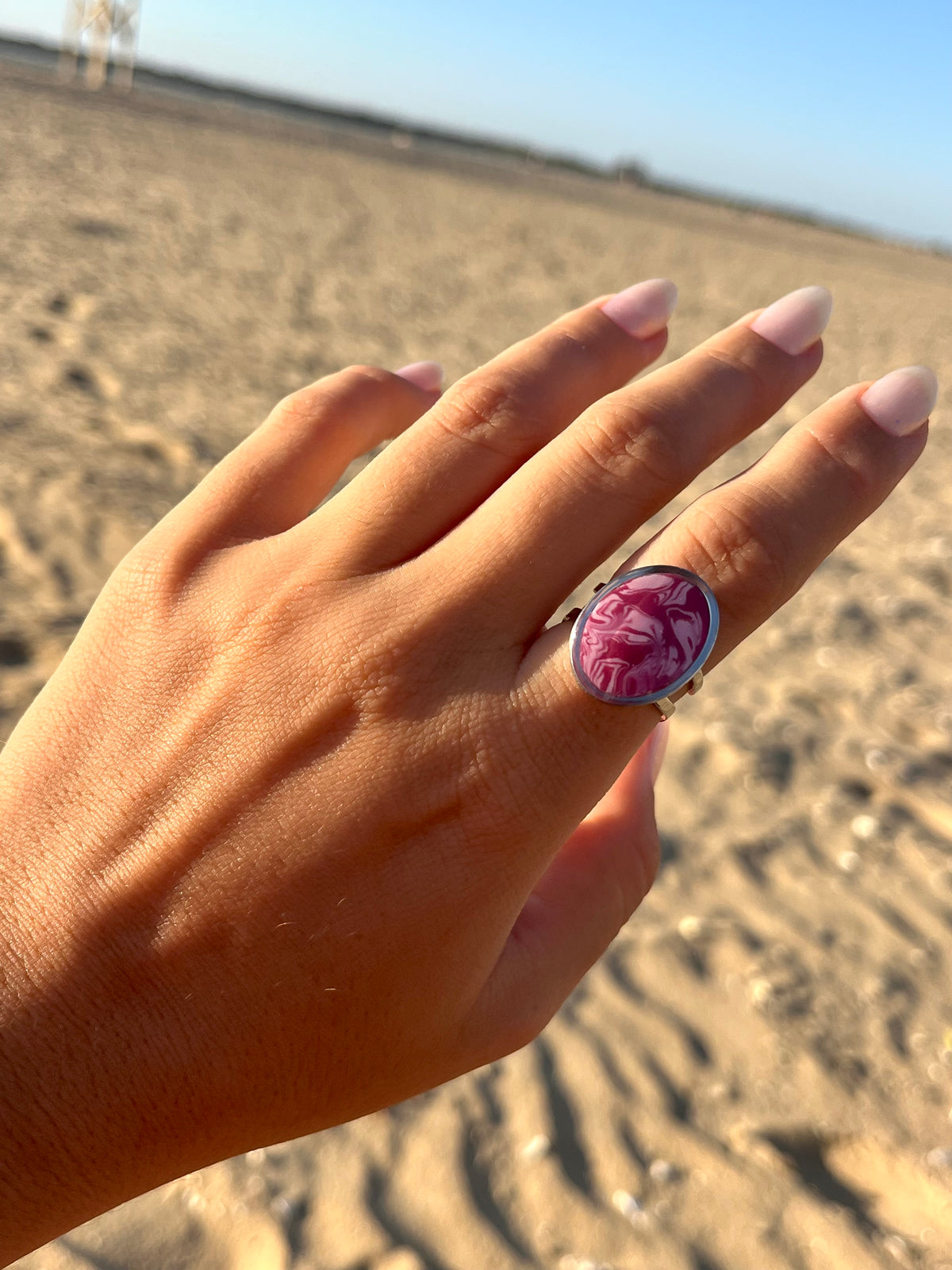 Anillo Syra Plateado Marmolado Púrpura