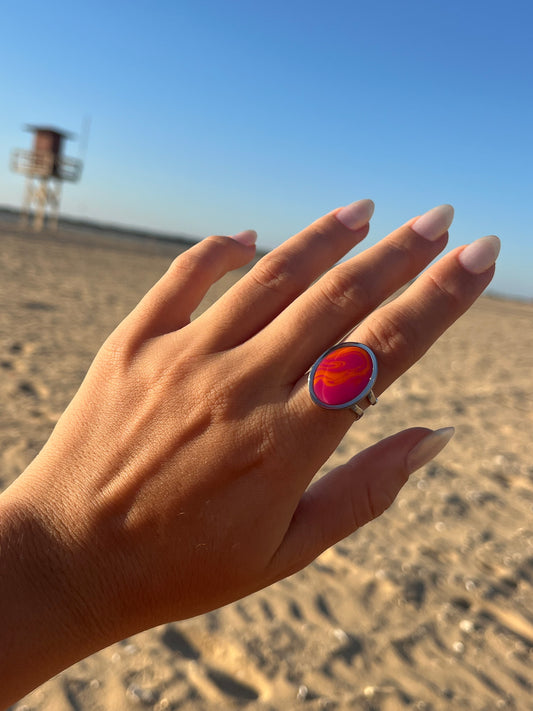 Anillo Syra Plateado Rosa y Naranja