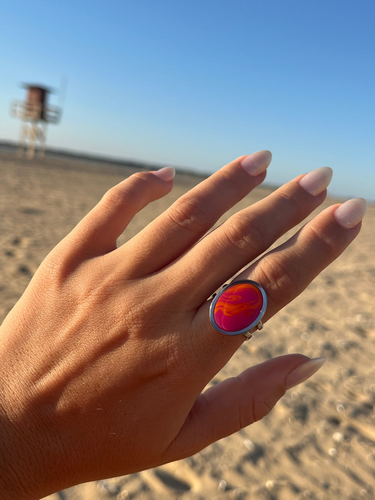 Anillo Syra Plateado Rosa y Naranja