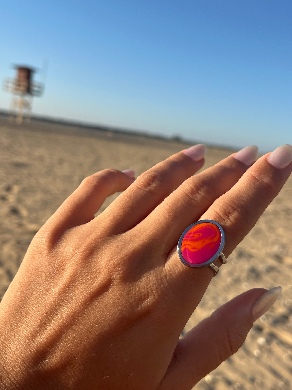 Anillo Syra Plateado Rosa y Naranja