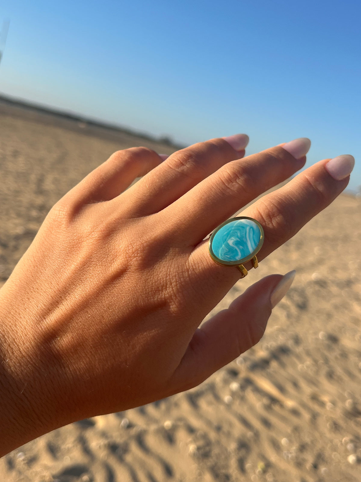 Anillo Syra Dorado Marmolado Turquesa