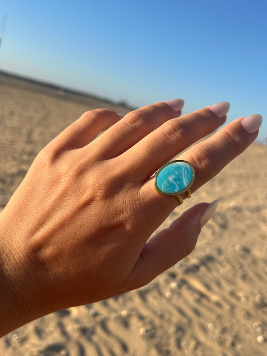 Anillo Syra Dorado Marmolado Turquesa