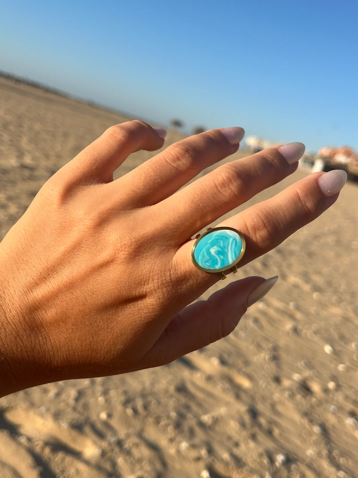 Anillo Syra Dorado Marmolado Turquesa