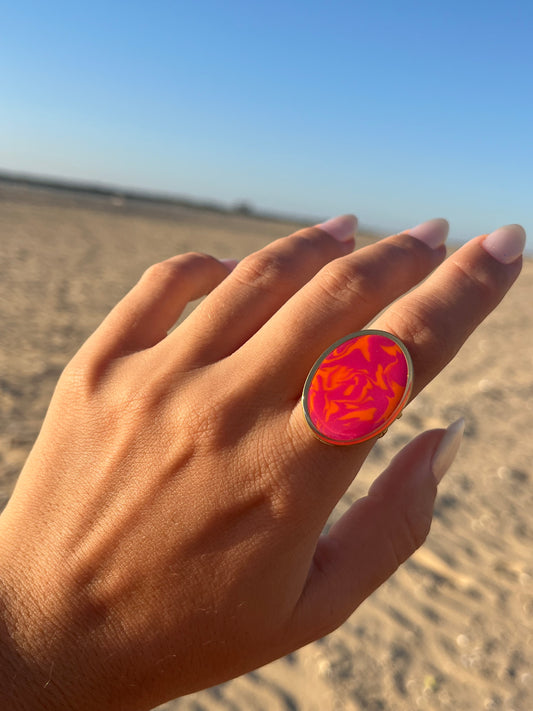 Anillo Maxi Syra Dorado Naranja y Rosa