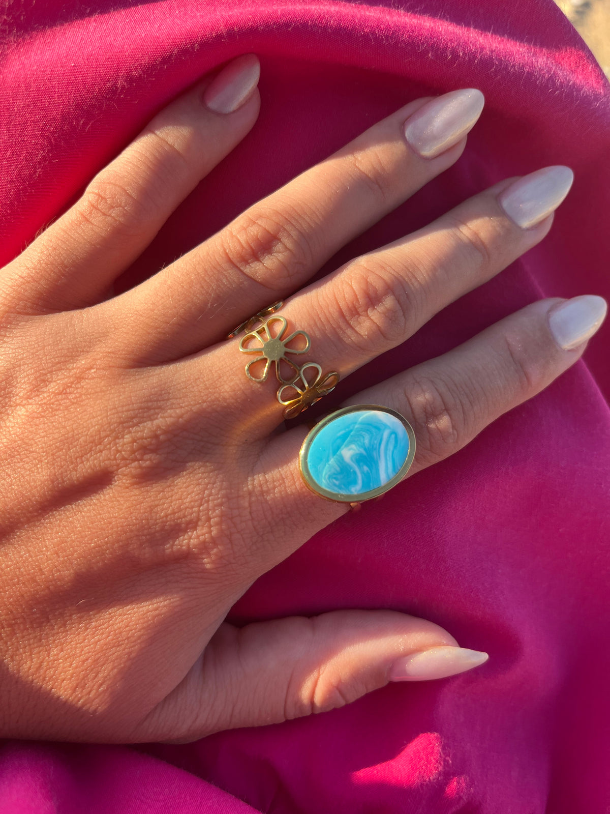 Anillo Syra Dorado Marmolado Turquesa