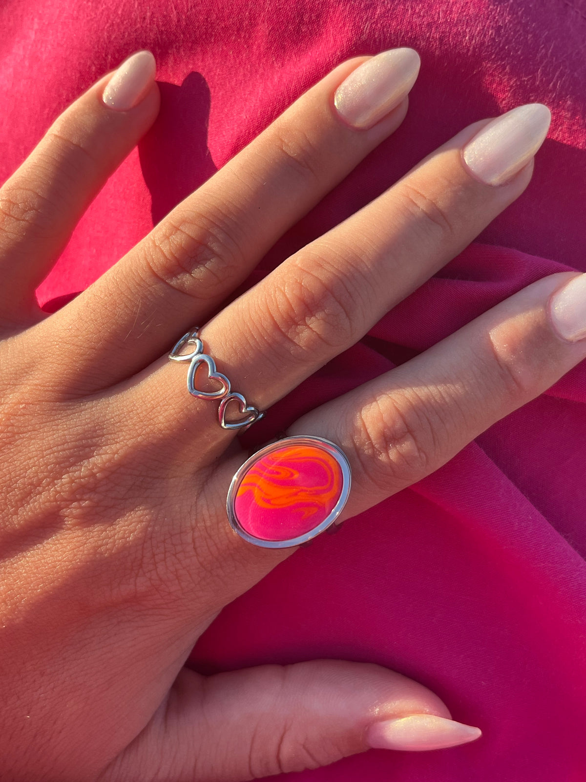 Anillo Syra Plateado Rosa y Naranja